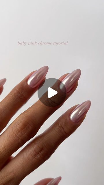 Chic Almond-Shaped Baby Pink Chrome Nails: A Feminine Twist on Classic Nail Art.