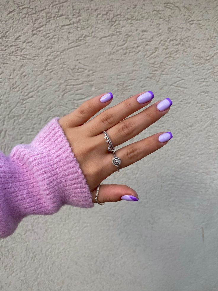 Elegant Lavender and Dark Purple Nail Design with Silver Accents