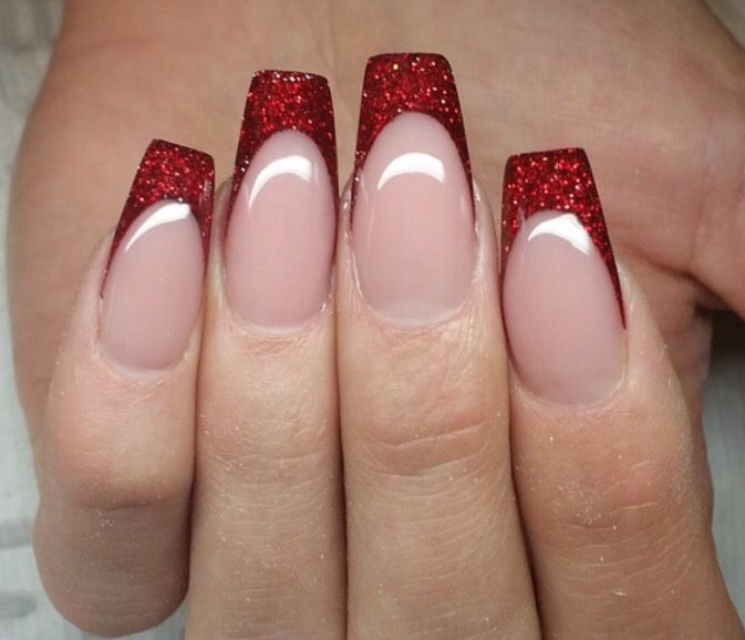 Glamorous Glittery Red French Tips: Elegance for Any Occasion