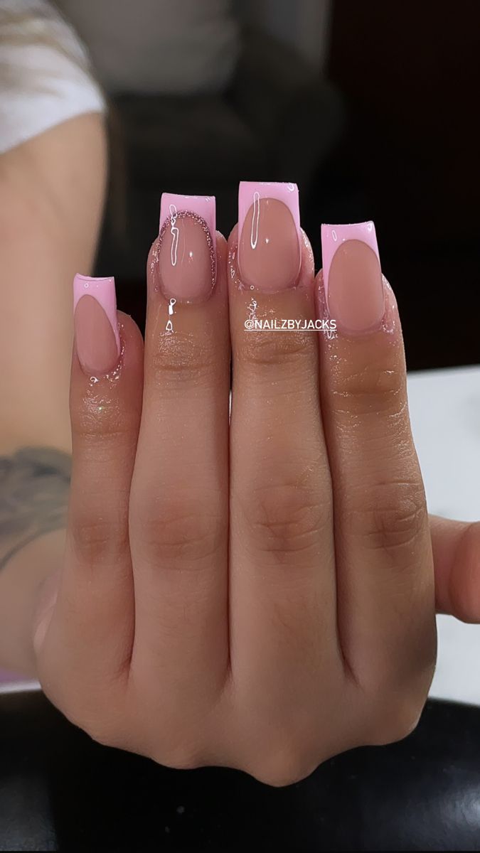 Contemporary French Tip Nail Design: Chic Soft Pink Base with Bold Pink Tips