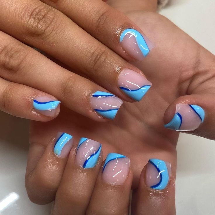 Sophisticated Ocean-Inspired Nail Design with Glossy and Matte Finishes