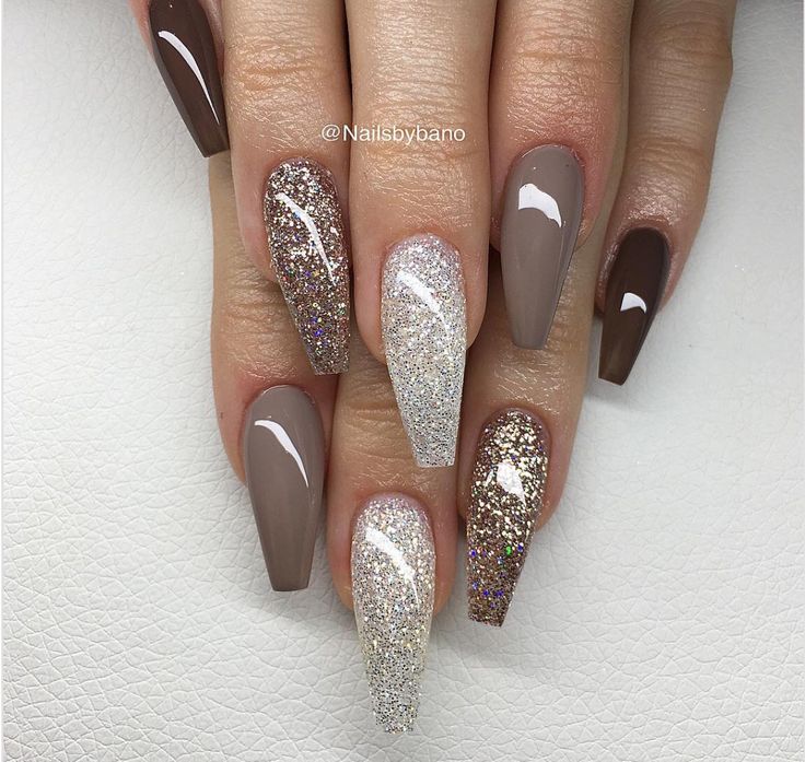 Elegant Nail Design: Chic Neutral Tones with Glitter Accents