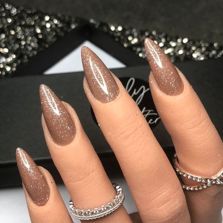 Sophisticated Almond-Shaped Nails with Shimmering Nude Polish and Delicate Silver Accents