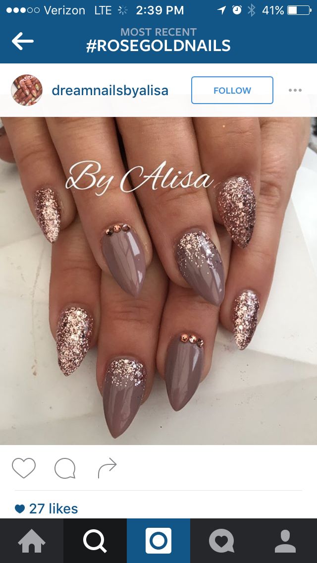 Elegantly Chic Rose Gold Nail Design with Textured Shades and Sparkling Accents.