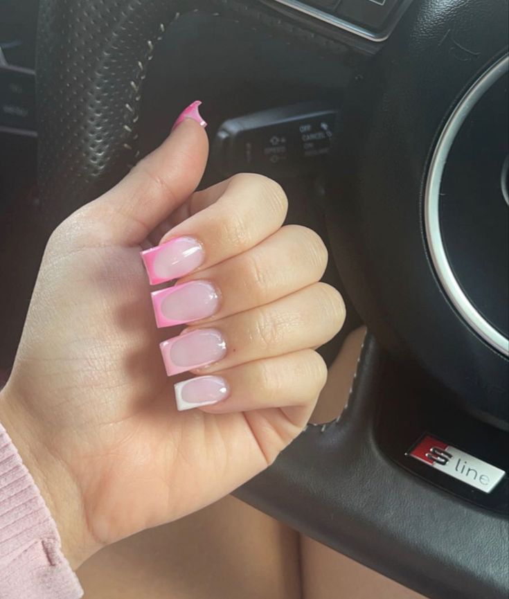 Chic Pink and White Tip Nail Design for a Modern Elegant Look.