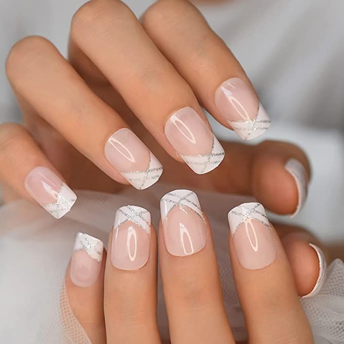 Sophisticated Nude French Tips with Silver Accents: A Modern Nail Design