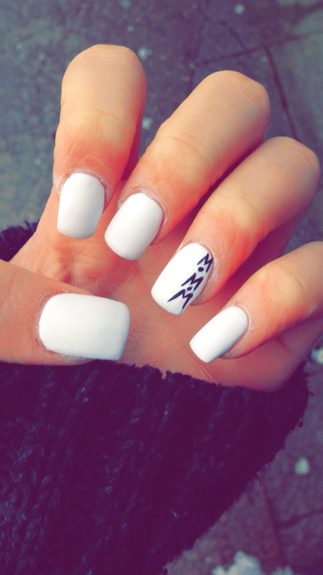 Chic Matte White Nails with Modern Black Geometric Accents