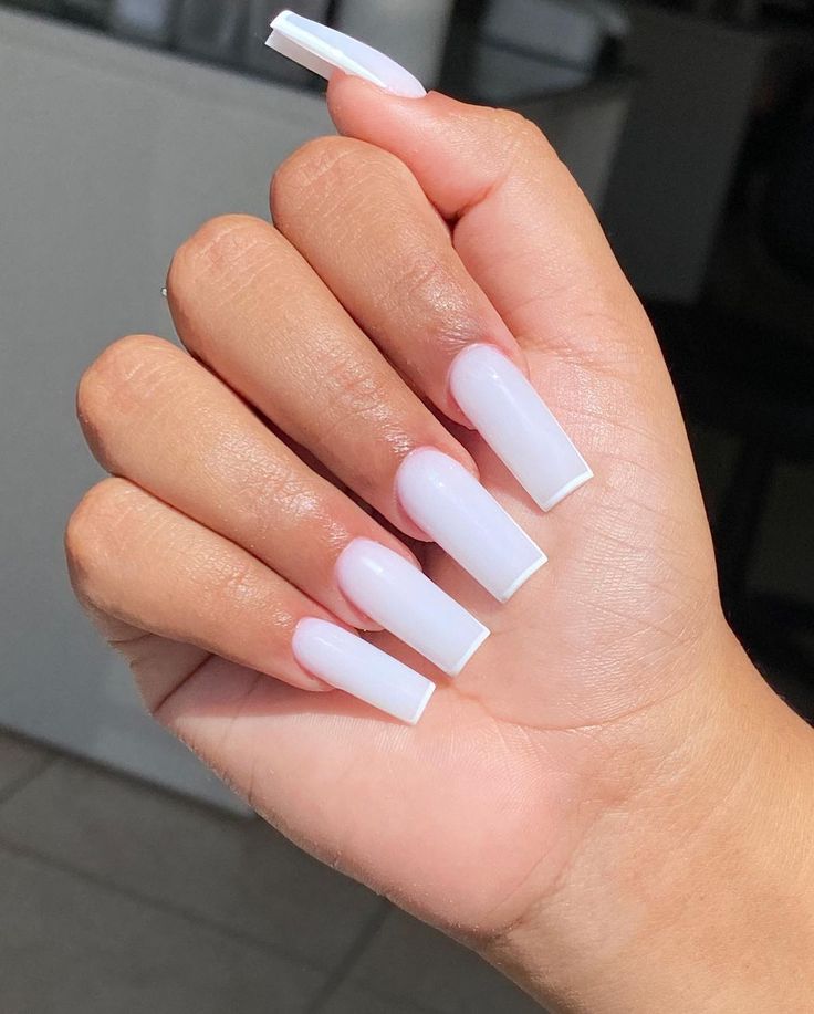 Chic Minimalist White Nail Design with Long Square Tips