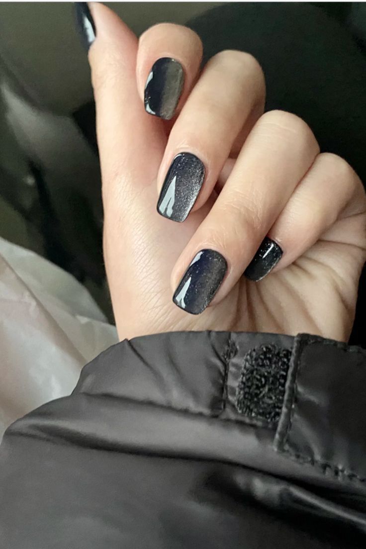 Sophisticated Navy and Silver Nail Design with Glossy Finish