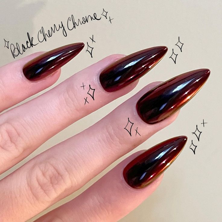 Dramatic Black Cherry Stiletto Nails: A Bold and Sophisticated Statement.