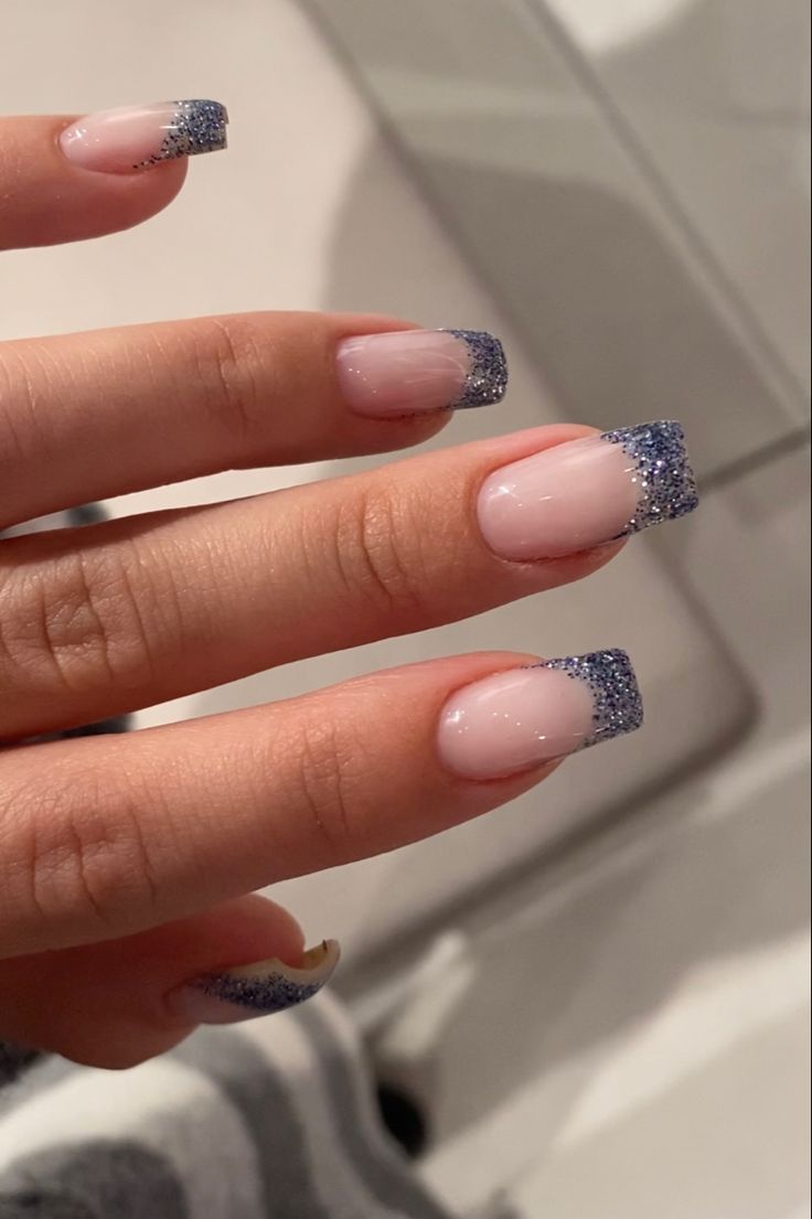 Chic Soft Pink and Blue Glitter Gradient Nail Design for Any Occasion