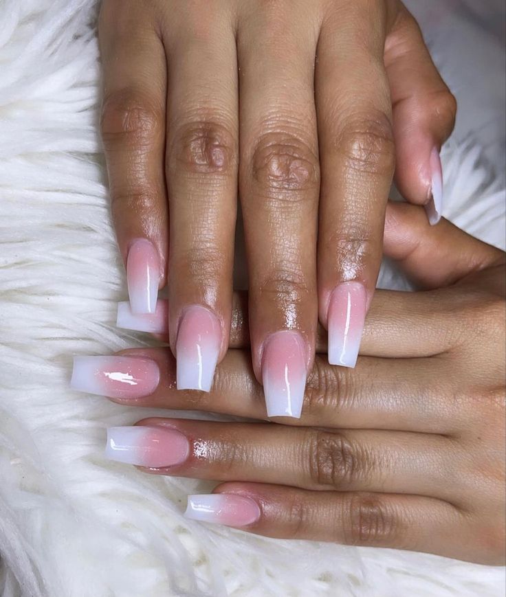 Chic Ombre Nail Design: Delicate Pink and White Sophistication for Any Occasion