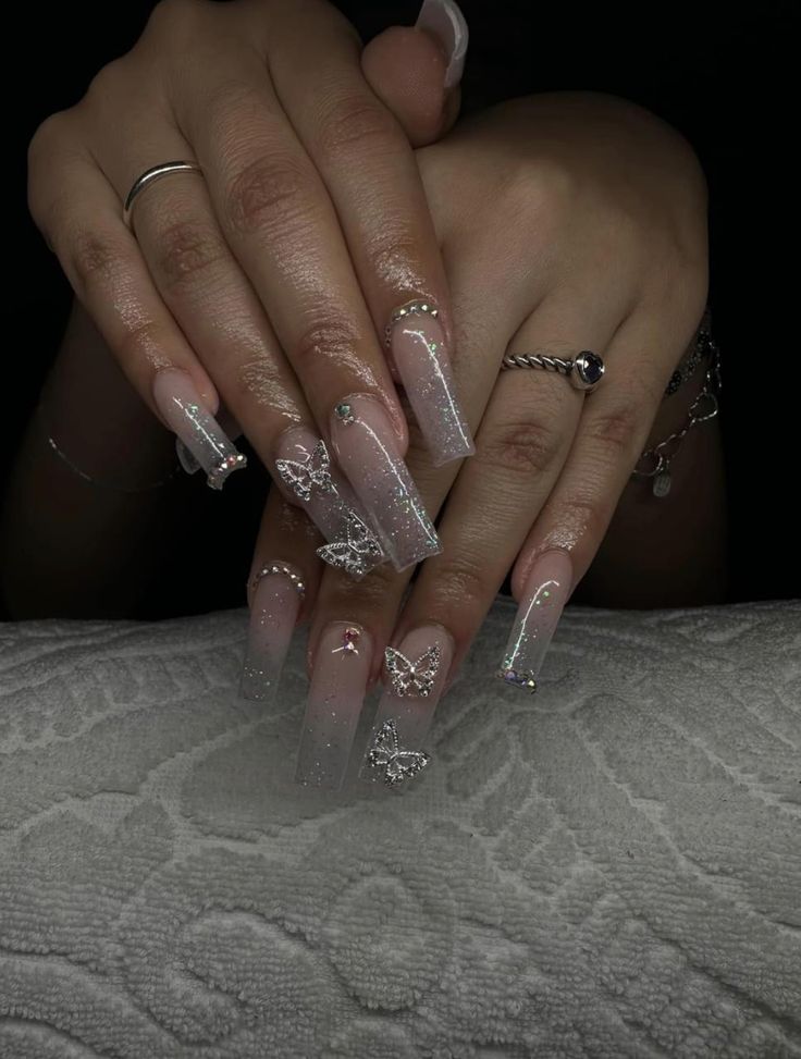 Clear Acrylic Nails With Butterflies