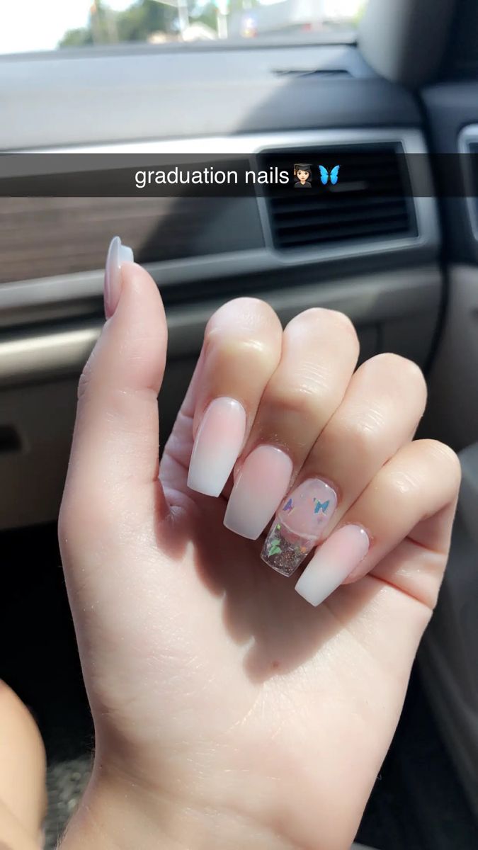 Chic Floral Ombre Graduation Nails with Glitter Accents