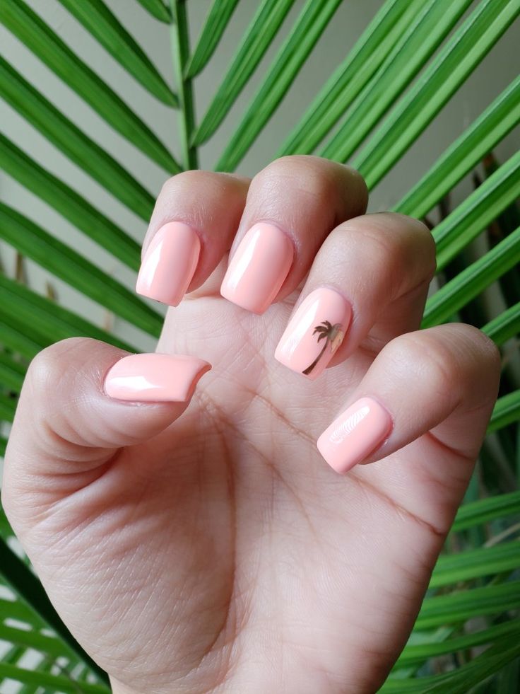 Chic Pastel Nails with Playful Palm Tree Accent for a Trendy Summer Look.