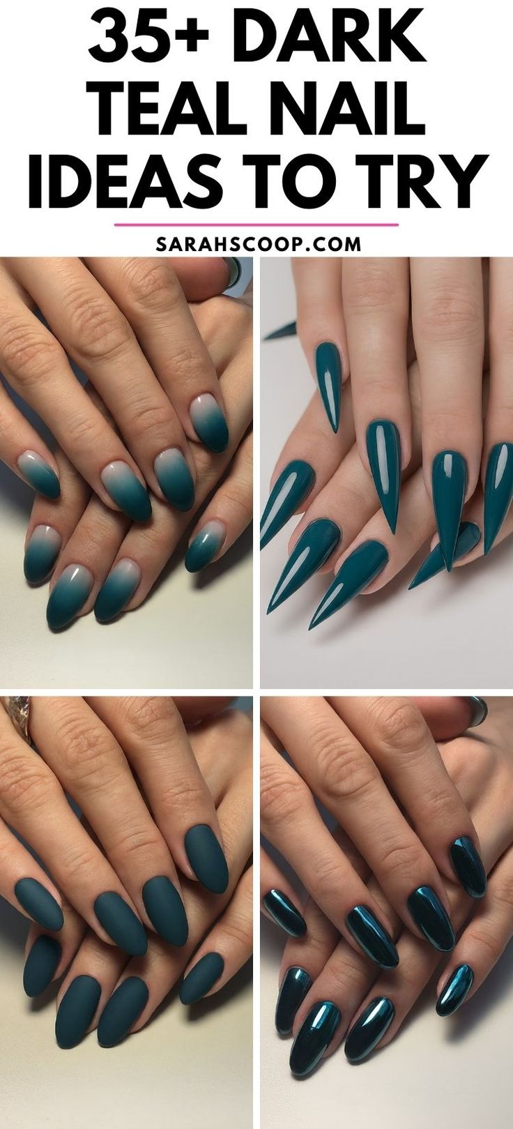 Elegant Teal Nail Designs Featuring Matte and Glossy Textures in Diverse Styles.