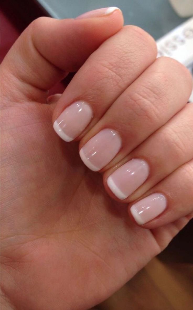 Elegant French Manicure: Timeless Soft Pink and Crisp White Nail Design.