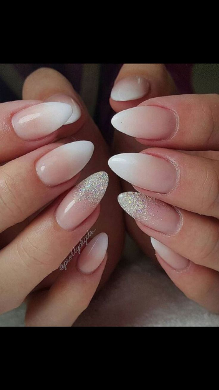 Chic Ombre Nail Design with Sparkling Accents in Soft Pinks and Whites