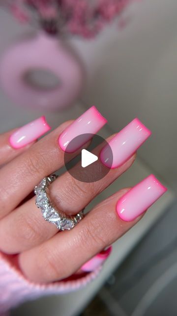 Elegant Ombre Nail Design: Soft Pink to Vibrant Tips with Sophisticated Silver Accents