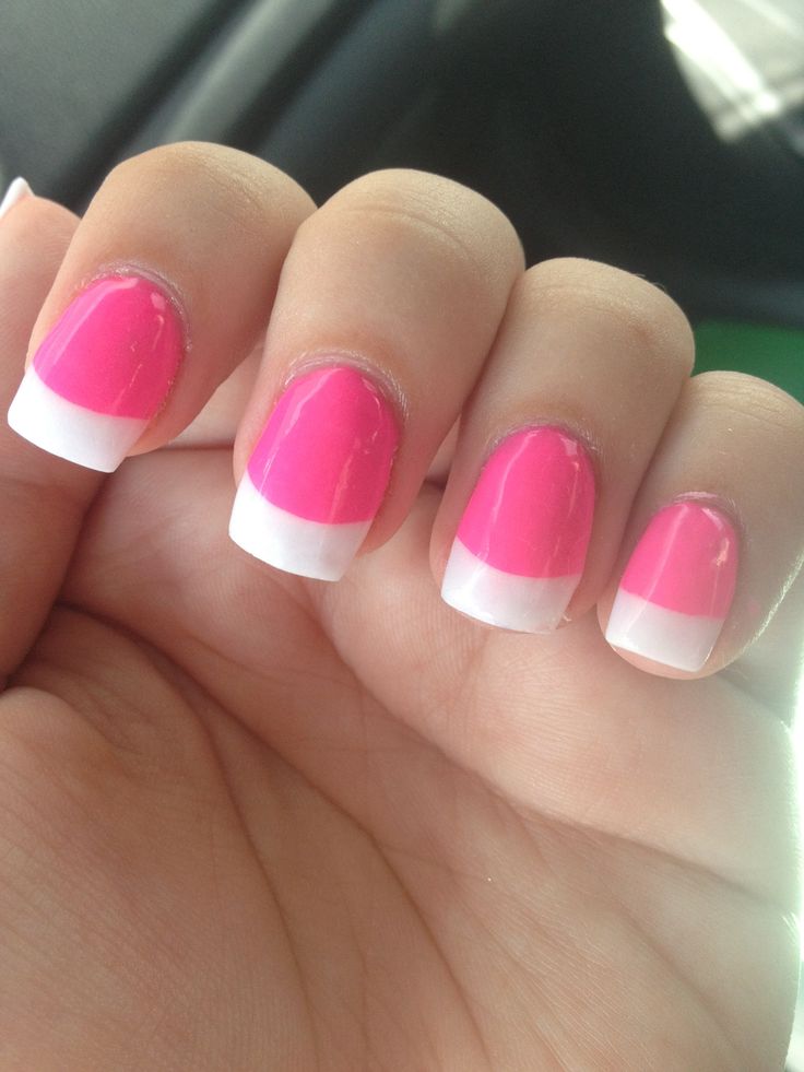 Chic Pink and White Nail Design: A Bold French Tip Contrast.