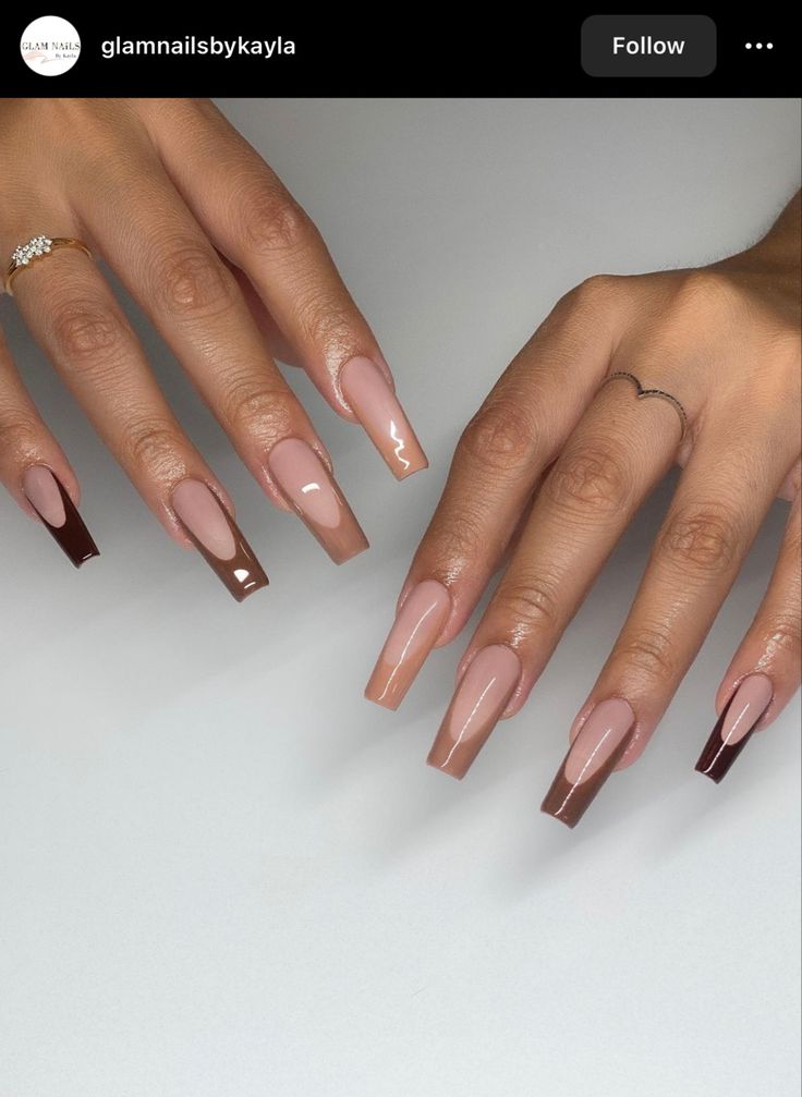 Elegant Neutral-Tone Nail Design with Geometric Accents