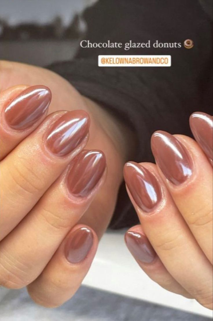 Chic Brown Almond Nails: A Glossy, Warm Indulgence