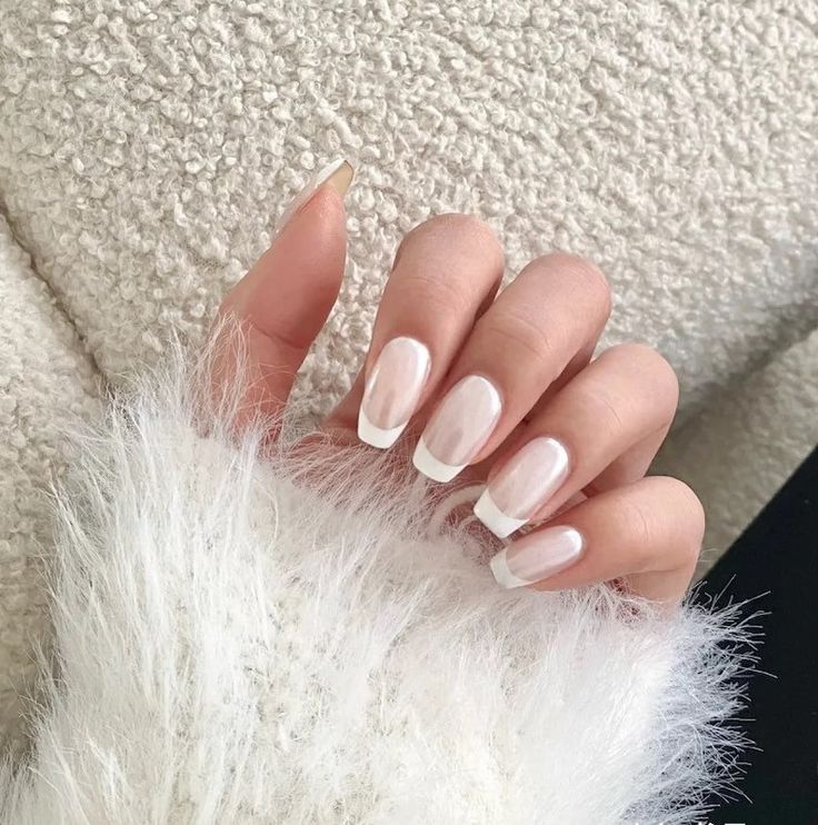 Chic and Versatile French Manicure with Soft Translucent Base and Classic White Tips.