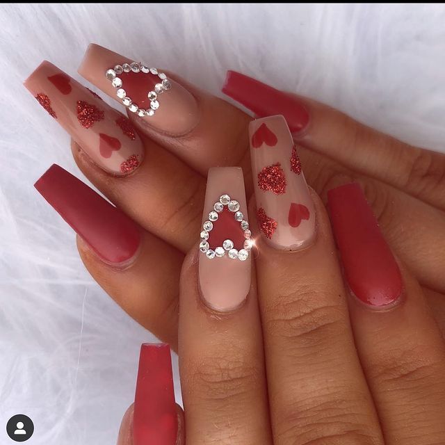 Nail Art Designs With Rhinestones Valentines Day