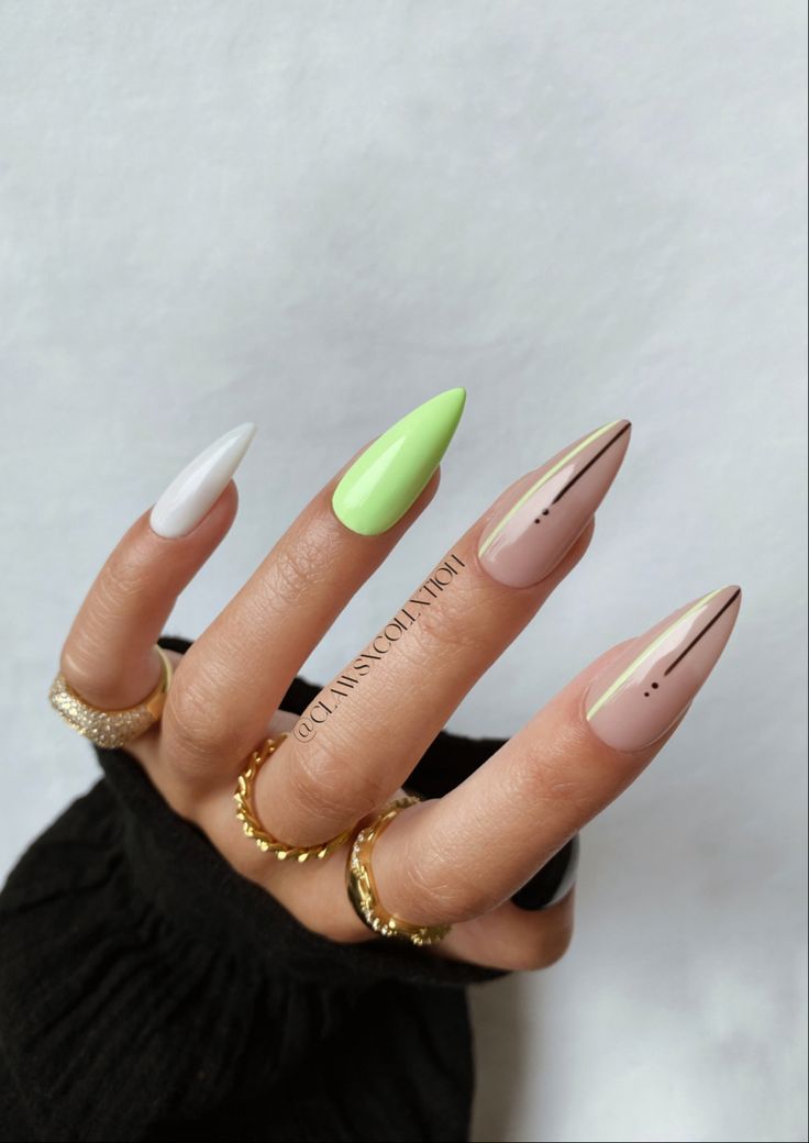 Chic Pastel Nail Design with Elegant Shapes and Bold Accents