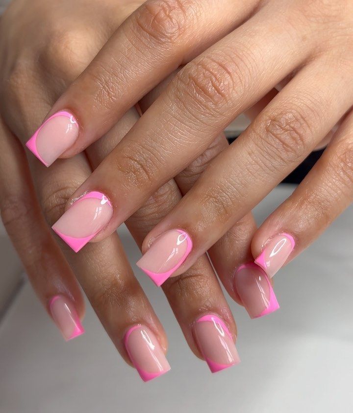 Chic Modern French Manicure with Vibrant Pink Tips