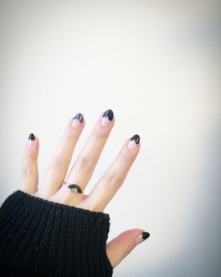 Chic French Tip Black Nail Design with Shimmer Accent