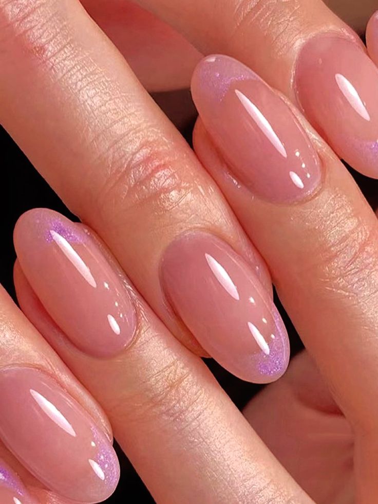 Elegant Soft Ombre Nail Design with Sheer Nude and Subtle Lavender Tips