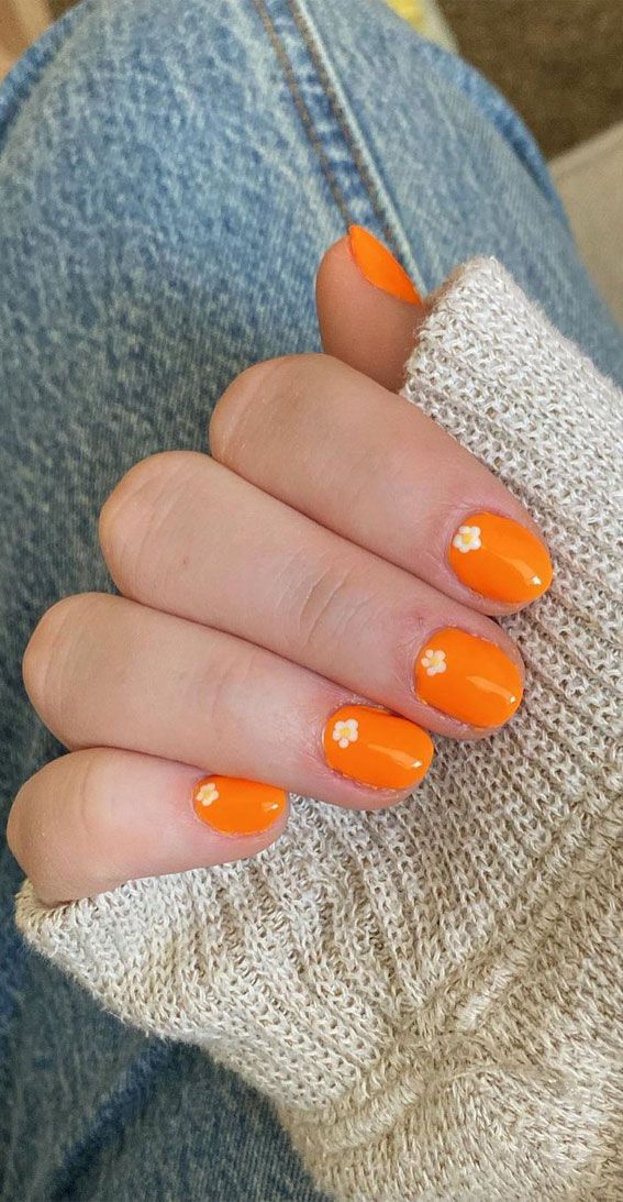 Natural Nails With Orange Design