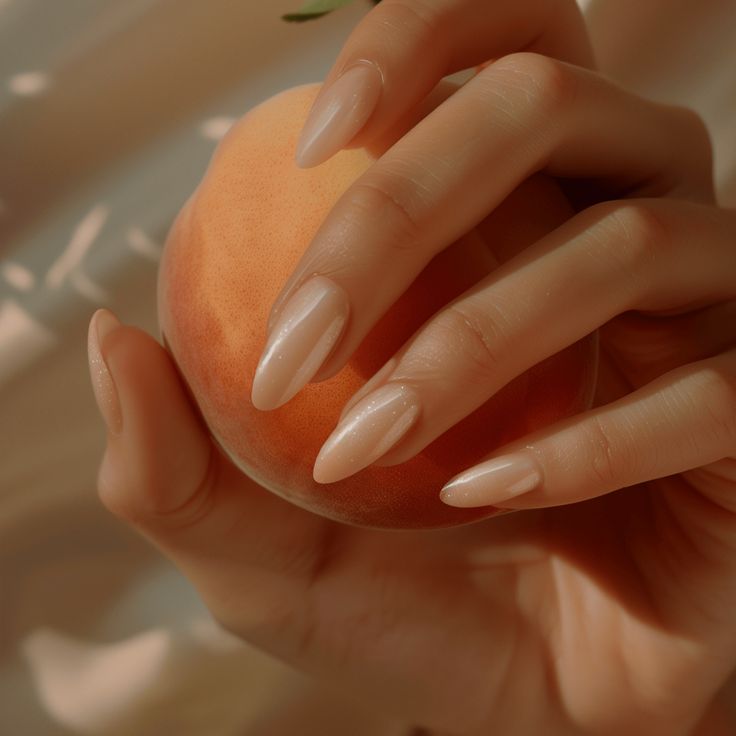 Elegant Almond-Shaped Nails: A Soft Translucent Finish for a Delicate, Summery Aesthetic.