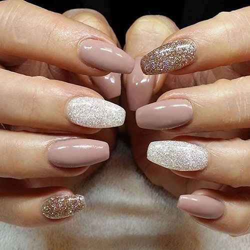 Sophisticated Almond-Shaped Nail Design with Soft Nudes and Sparkling Accents