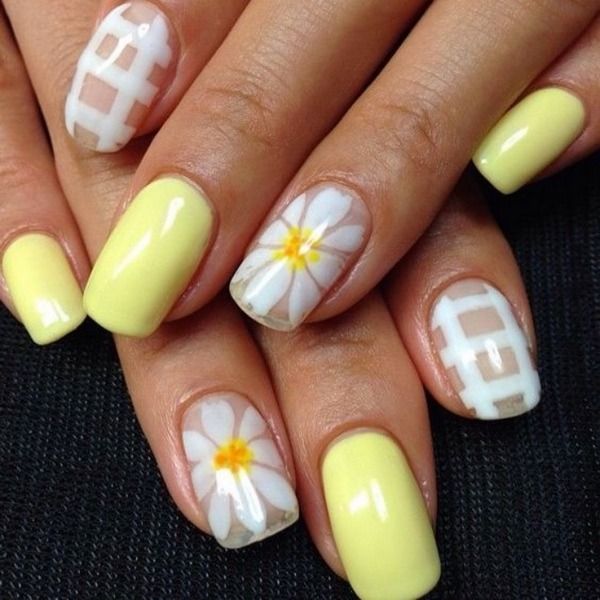 Cheerful Bright Yellow Floral Nail Design for a Stylish Summer Look