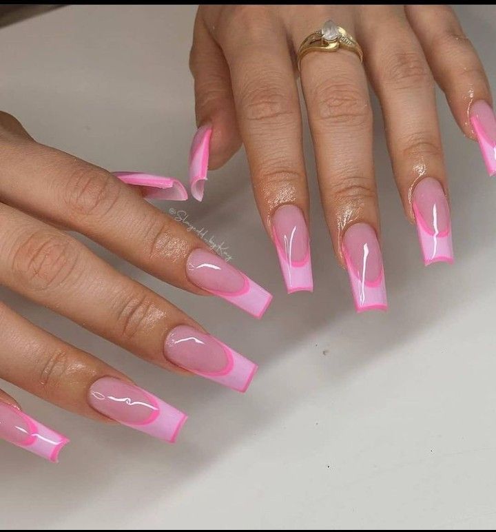 Trendy Vibrant Pink Nail Design with Glossy Long Square Tips