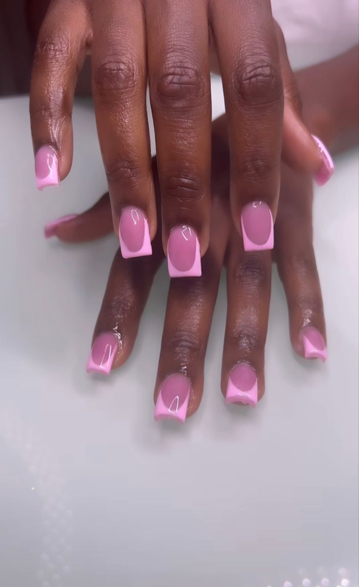 Modern Geometric Nail Design: Chic Soft Pink with Contrasting Tips and Matte-Gloss Finish.