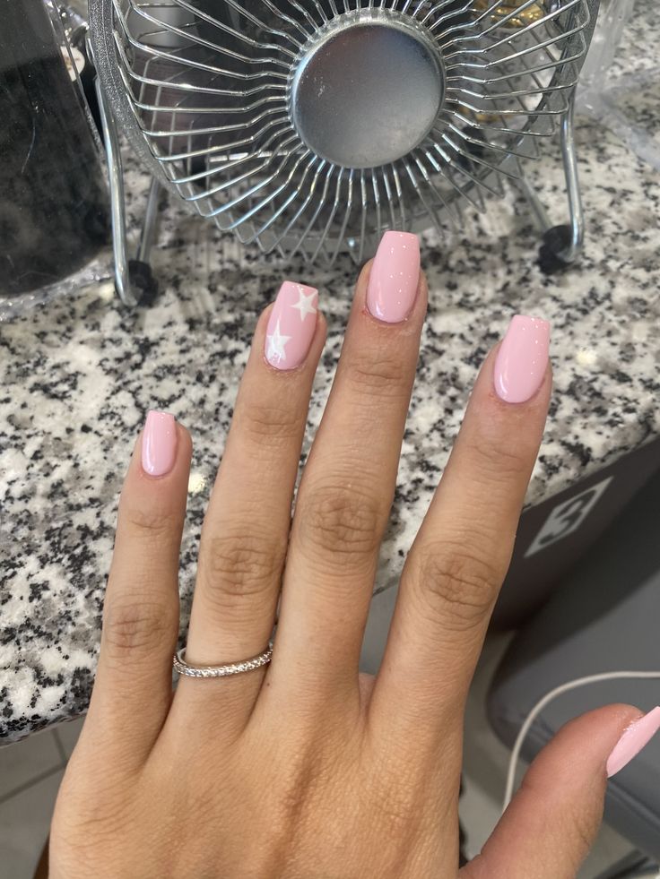 Elegant Pink Manicure: Long Square Nails with Whimsical Star Accent