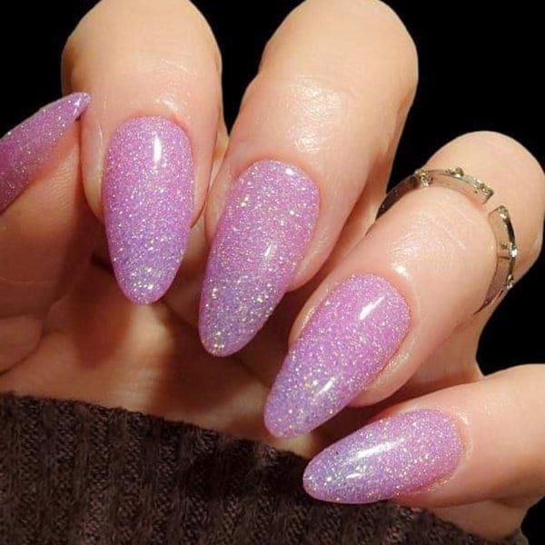 Stunning Ombre Lavender Nails with Glittering Almond Tips