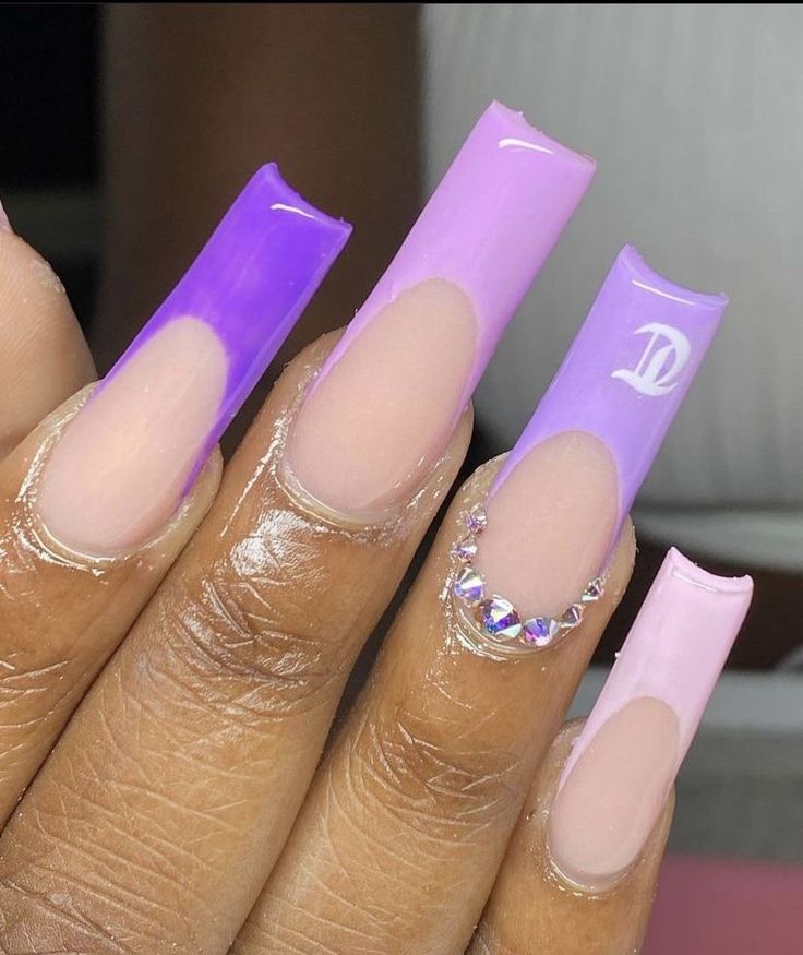 Purple Nails Acrylic With Initial