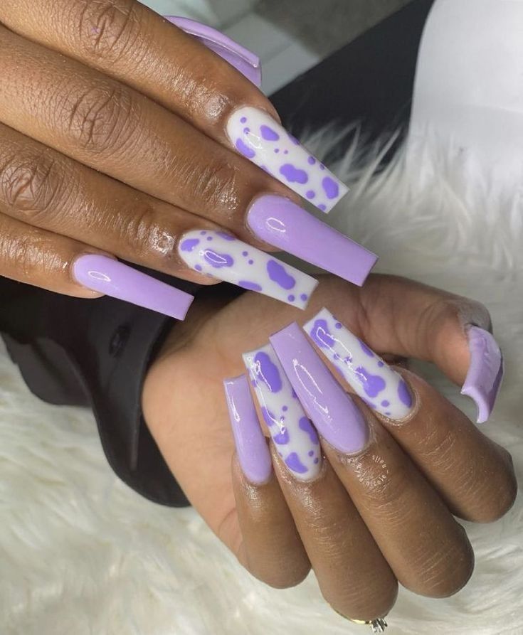 Playful Elegance: Lavender Nail Design with Solid and Spotted Patterns