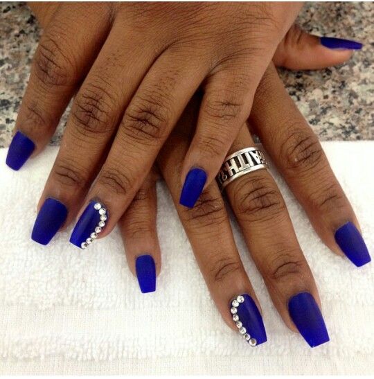 Chic Matte Purple Nails with Rhinestones for a Bold Elegance