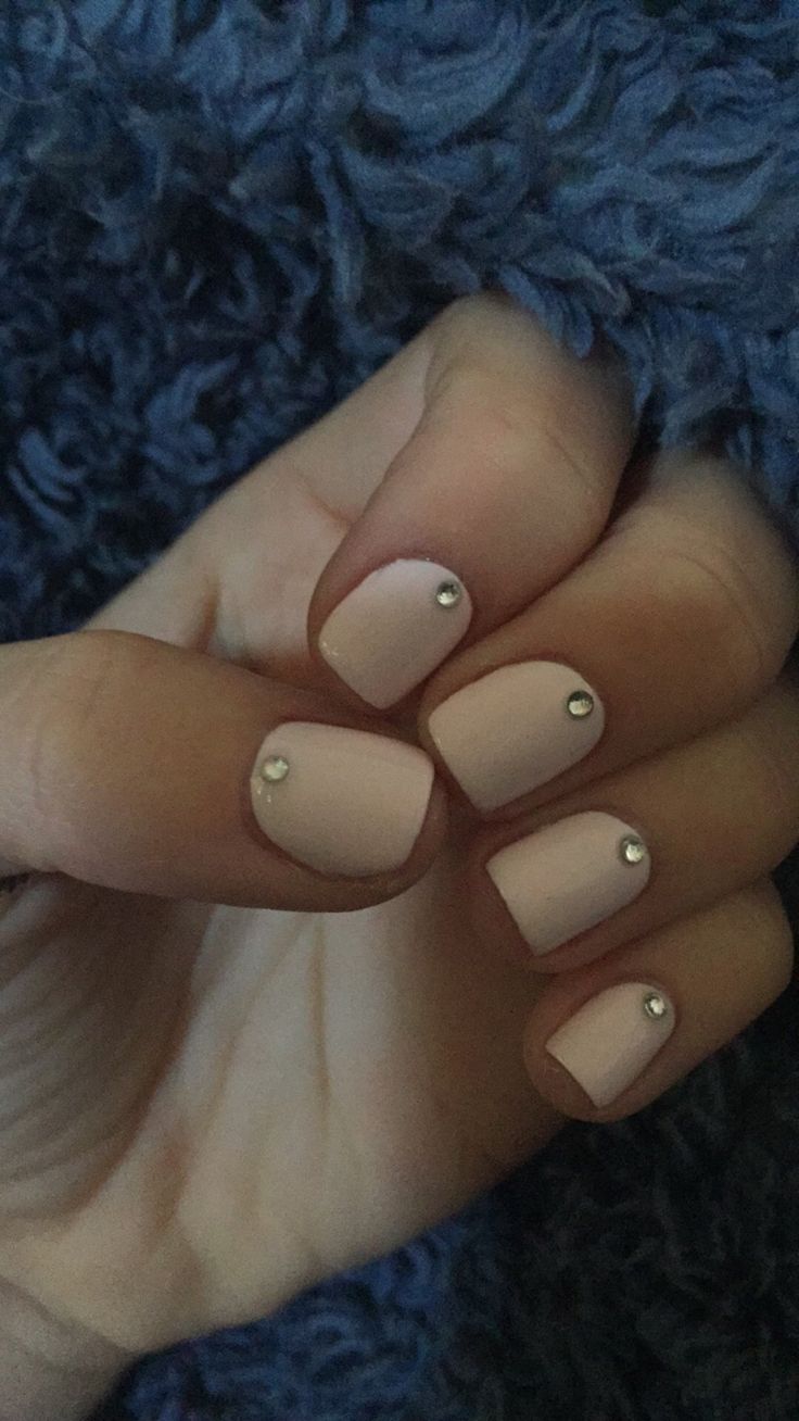 Sophisticated Elegant Nude Nail Design with Subtle Rhinestones