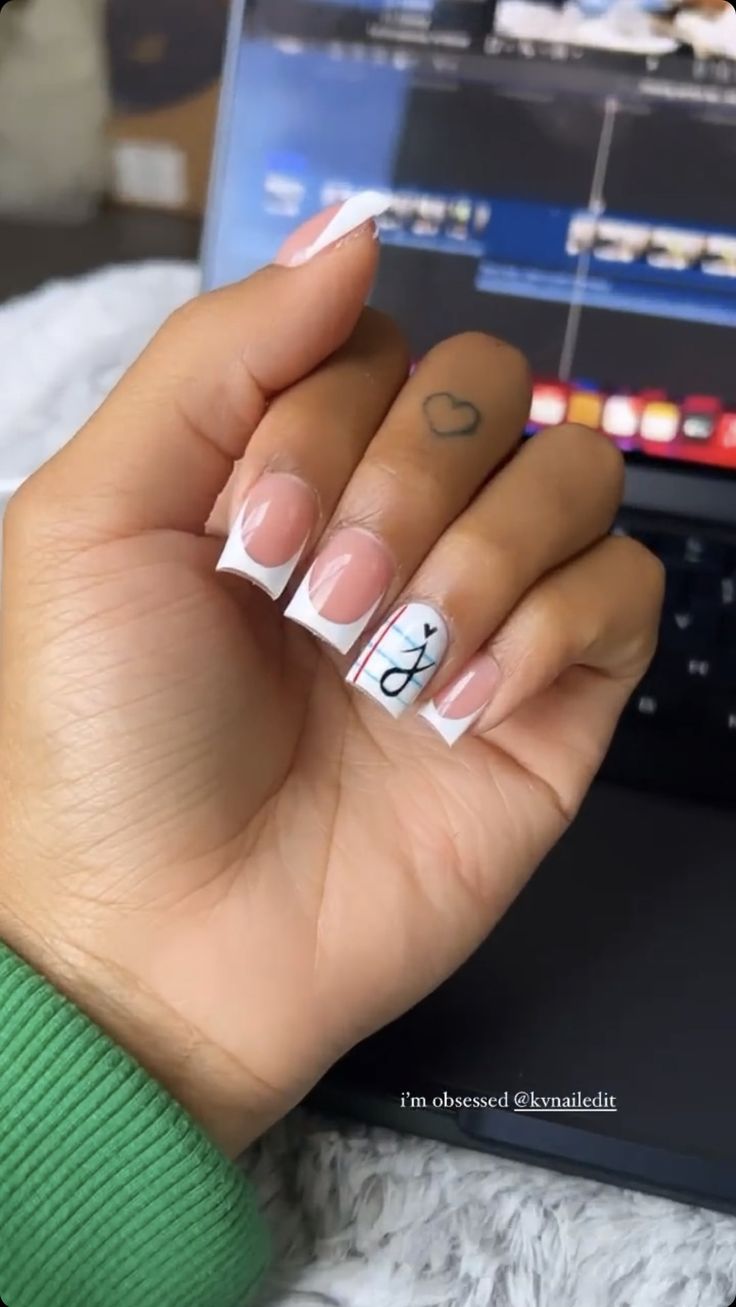 Chic Contemporary French Tip Nails: Bold White Tips and Artistic Designs