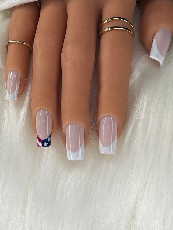 White Acrylic Nails With Accent Nail