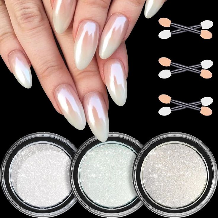 Sophisticated Almond-Shaped Nails: Pearlescent Gradient with Glitter Accents for Versatile Elegance.