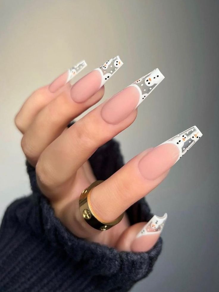 Stylish Manicure: Modern Sculpted French Tips with Graphic Elements and Gold Accents.