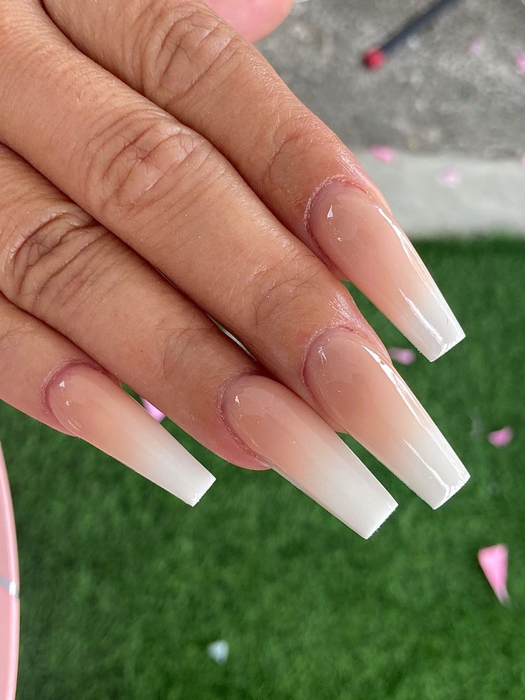 Elegant Ombre Nail Design: Soft Nude to Pristine White Gradient for Any Occasion