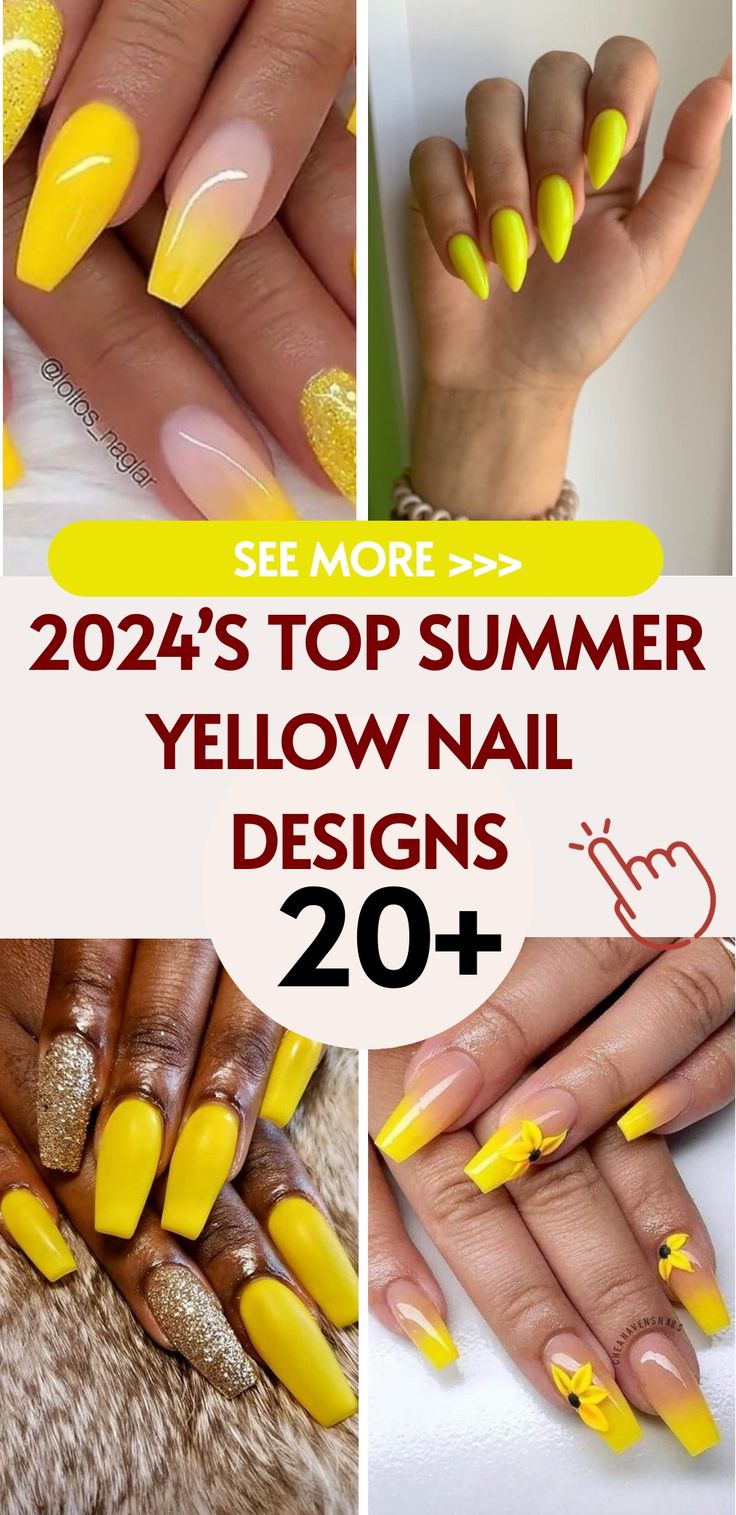 Vibrant Yellow Nail Designs: A Cheerful Summer Showcase of Styles and Accents.